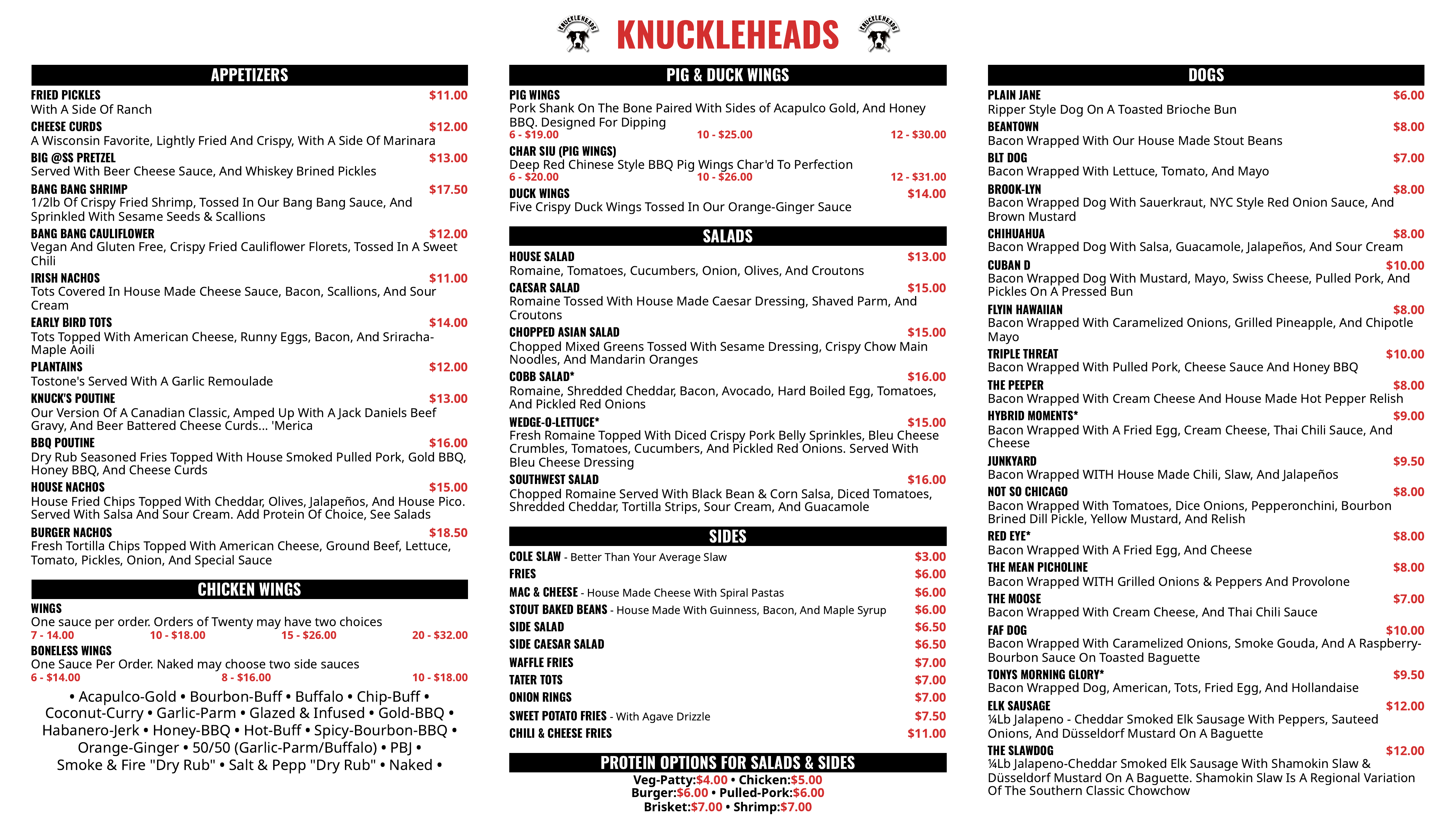 Taproom Menu Page 1