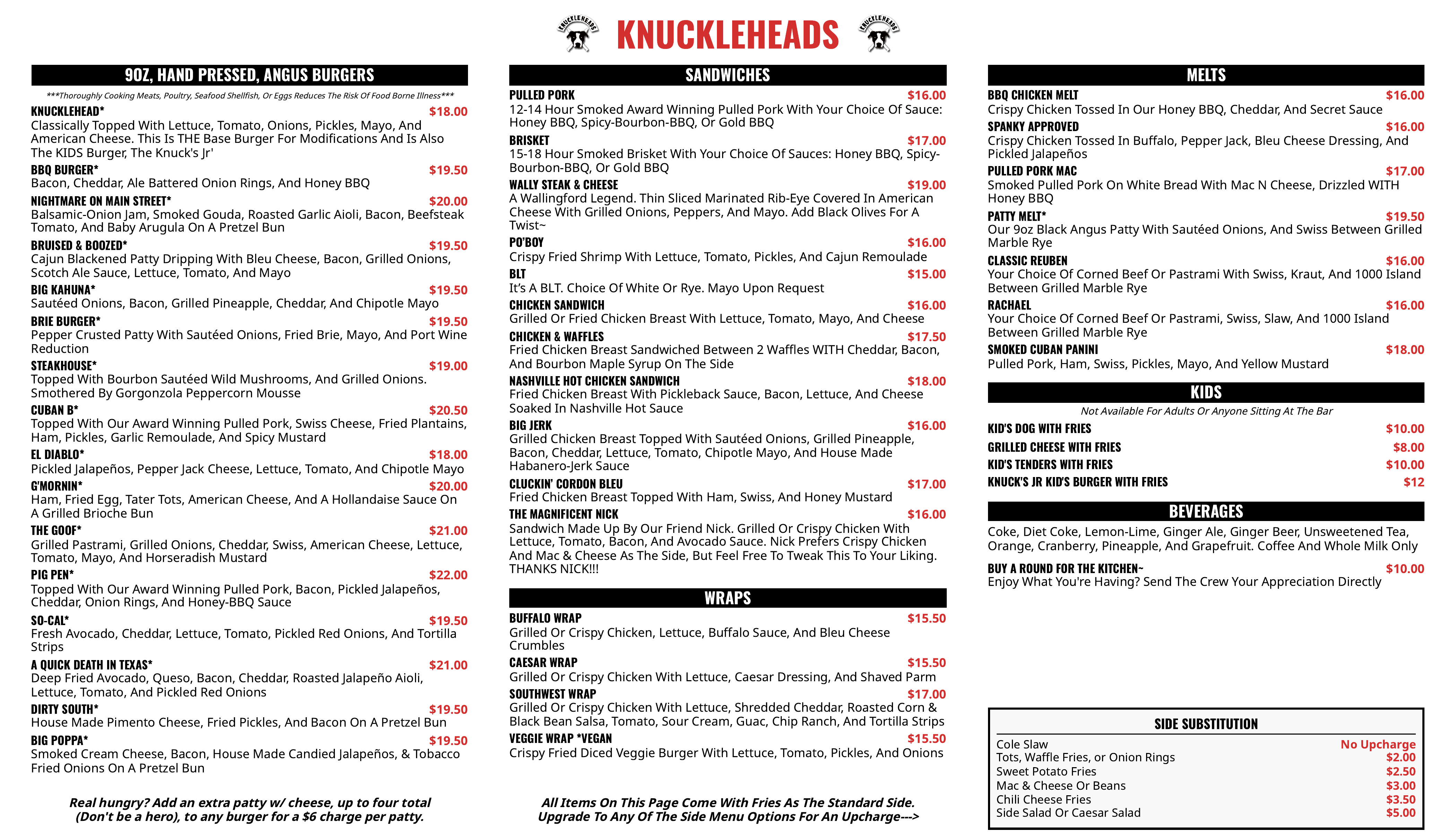 Taproom Menu Page 2